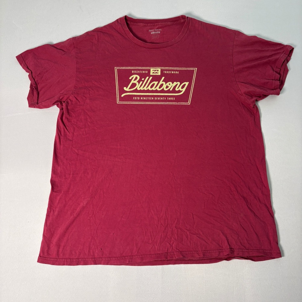 Billabong Mens Graphic T-Shirt XL Burgundy Red Short Sleeve Crewneck Cotton Tee